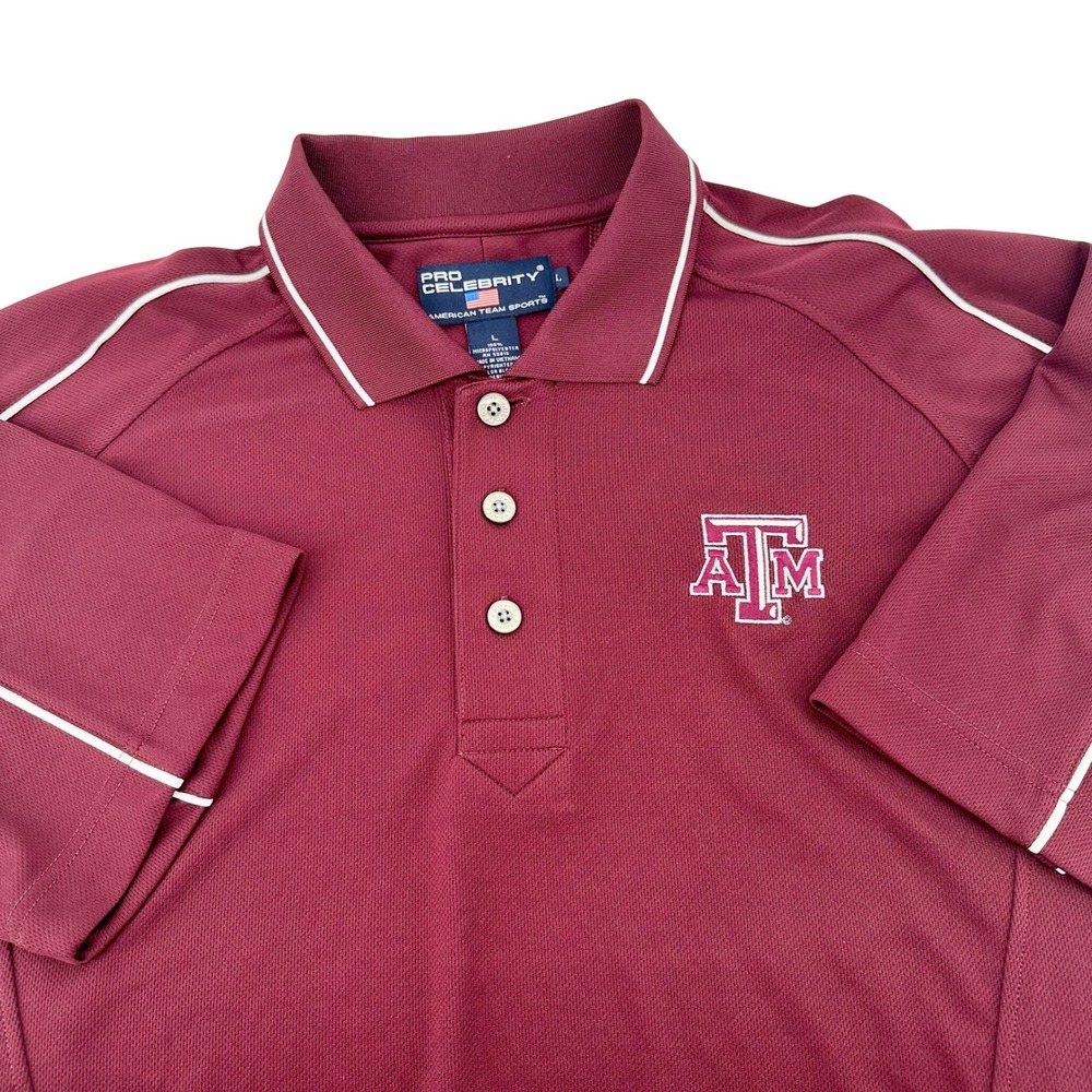 Pro Celebrity Texas A&M Aggies Polo Shirt Mens LG Maroon Short Sleeve Athletic